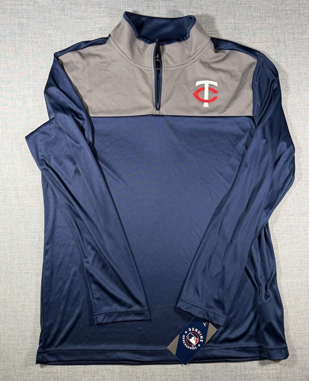 Minnesota Twins Majestic Lightweight Mens L Blue Quarter Zip Pullover Longsleeve